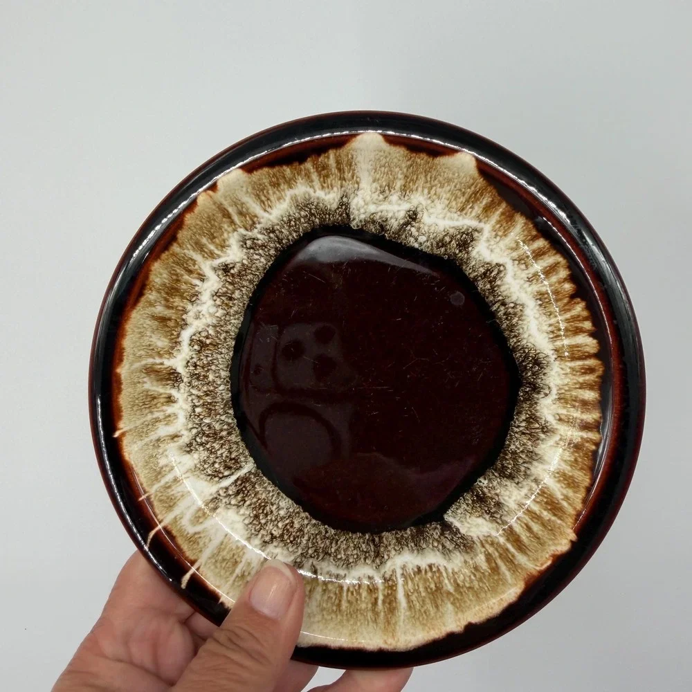 Pfaltzgraff 1970s Stoneware Brown Drip Glaze Lunch Salad Plates Set of 6 7.25